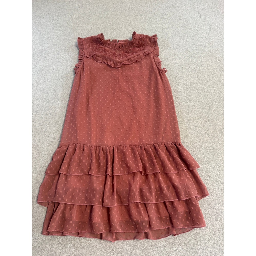 Girls Boutique Swiss Dot Ruffle Dress Sz 14 Dusty Rose Tiered Party Tween Flowy